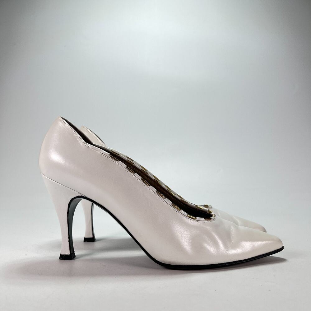 Vintage Stuart Weitzman White Leather Pointed Toe High Heel Pumps Womens Sz 7.5